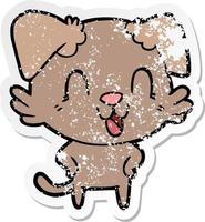 distressed sticker of a laughing cartoon dog vector