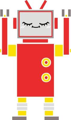 flat color retro cartoon robot