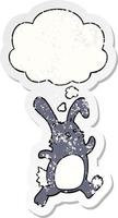 cartoon rabbit running and thought bubble as a distressed worn sticker vector