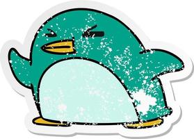 distressed sticker cartoon kawaii of a cute penguin vector