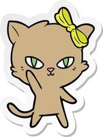 sticker of a cute cartoon cat vector