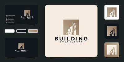 luxury building logo shaped gold box and inspired business card vector