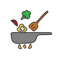 Cooking food on pan. Cute icon. Vector illustration