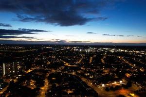 Beautiful Aerial High Angle View of British Motorways and Traffic at Luton Town of England UK at Night after Sunset photo