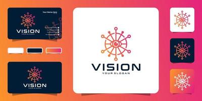 logotipo de seguridad con diseño de logotipo de ojo de datos, símbolo de icono y tarjeta de visita vector