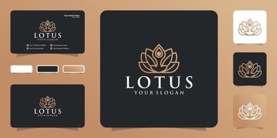 logotipo de loto. plantillas de diseño de moda y belleza de estilo lineal y tarjetas de visita vector
