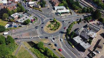 High Angle Footage Houses and Buildings at London Luton Town and Aerial view of Railway Station of Leagrave photo