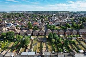 Aerial view high angle footage of Residential streets of Luton Town of England UK photo