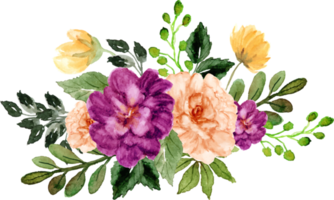 composizione floreale di peonie viola e pesca autunnali disegnate a mano png