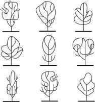 Simple frontal trees. Entourage design. Various trees, bushes, and shrubs. vector