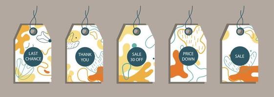 Set of discount price tags. Labels with abstract background. Template for shopping tags. Promotional sale badge. vector