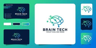 creative brain technology logo design inspiration with interconnected connection lines and business card inspiration vector