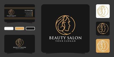 Beauty woman hair salon gold gradient logo design and business card vector