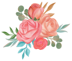 aquarela de buquê de flores rosa png