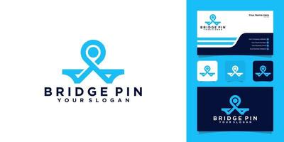 logo combination of bridge and location pin design template and business card vector