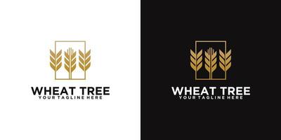 three wheat trees with square frame and business card inspiration vector