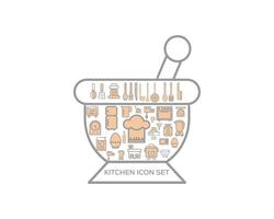 iconos de línea de cocina en fondo blanco vector