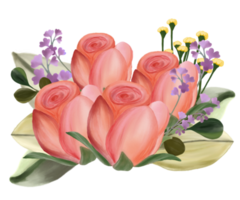 aquarela de buquê de flores rosa png
