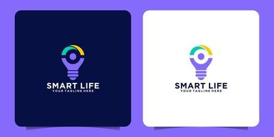 smart bulb logo with happy people concept and light bulb design template vector