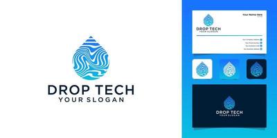 water drop logo technology design template and business card vector
