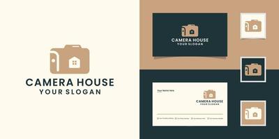 Camera with home or real estate house concept illustration for logo template design and business card vector