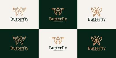 collection of beautiful butterfly logos with line art style vector