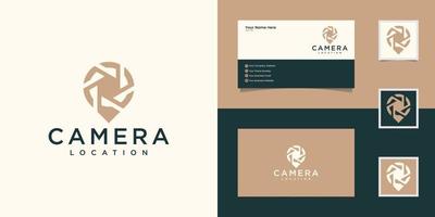 camera shutter and map pointer logo combination. Lens and gps template and business card vector