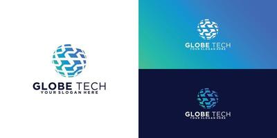 tech globe logo design and business card inspiration vector