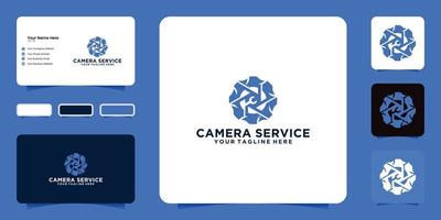 inspiración para el diseño del logotipo de reparación de cámaras y tarjeta de visita vector