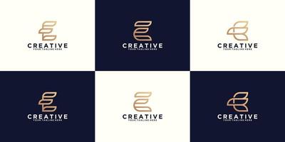 a collection of inspirational monogram alphabet letter e logos in line art style and gold color vector