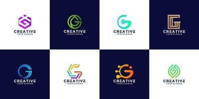 A collection of g letter gradient logos vector