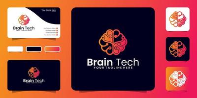 technology abstract brain logo design inspiration and business card vector