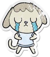 distressed sticker of a cute cartoon dog crying vector