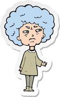 sticker of a cartoon old lady vector