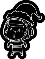 cartoon icon of a astronaut man wearing santa hat vector