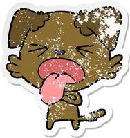 distressed sticker of a cartoon disgusted dog vector