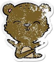 distressed sticker of a happy cartoon bear vector