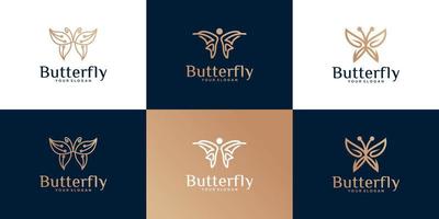 a collection of butterfly logos in line art style vector