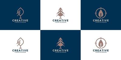 set of tree logos in line art style vector