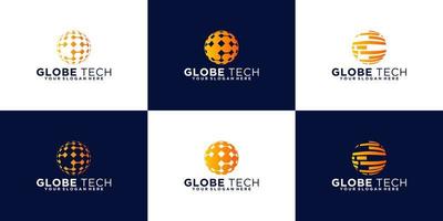 tech globe logo design collection vector