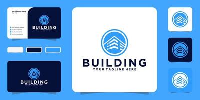 Office building logo with circle and business card inspiration vector