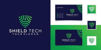 tech shield security logo design template and business card vector