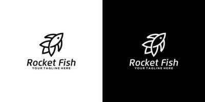 fish and rocket creative logo design in line art style vector