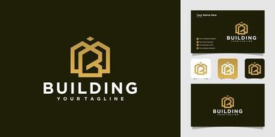 abstract building logo with letter B line style design and business card vector