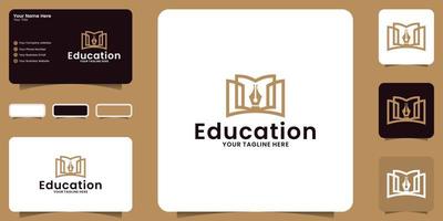 book and pen logo for education, business card and template design vector