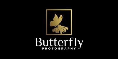 butterfly sucking flower logo design, beautiful animal in gold color vector
