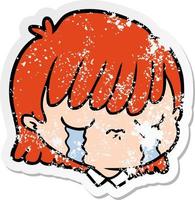 distressed sticker of a cartoon female face vector