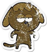 distressed sticker of a cartoon bored dog vector