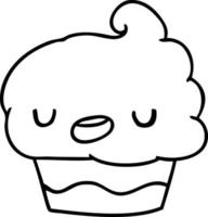 line drawing kawaii of a cute cupcake vector