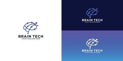 logotipo de diseño de cerebro de tecnología con líneas interconectadas vector